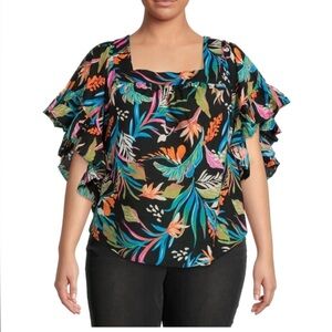 Terra & Sky Women's Plus Size Square Neck Peasant Top 3X(24W-26W)Flutter Sleeve